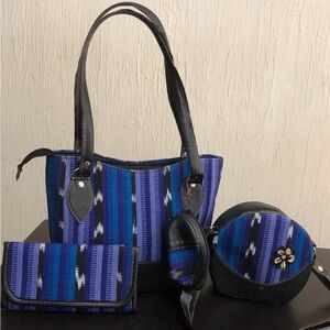 Blue Striped Handbag Set - Women Bags